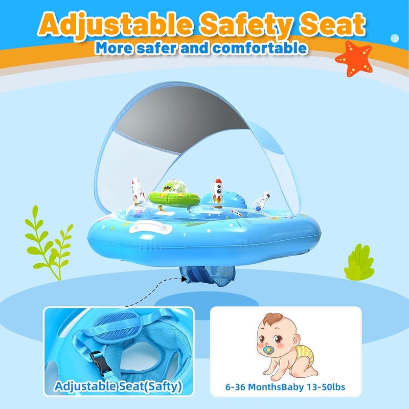 GEEQUFLOAT Baby Pool Float with Canopy, Inflatable Baby Swim Float with UPF50+ Sun Protection, Infant Pool Float with Toy Play Console,Safety Handles & Leashes,Adjustable Safety Seat For Toddler Aged 6-36 Months - Image 5